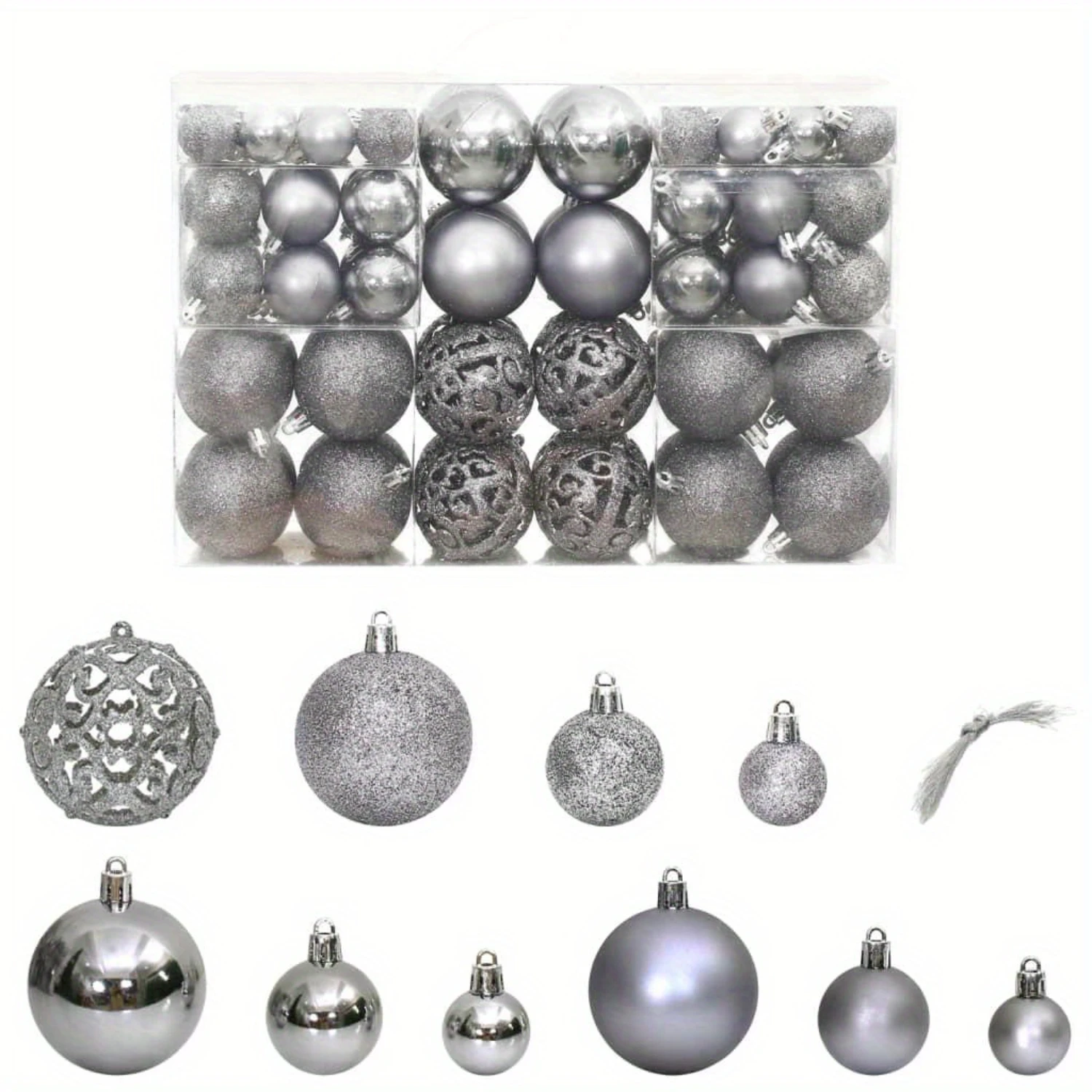 

Shatterproof Christmas Baubles Set - 100 pcs Gray Matte Glitter Polystyrene Balls in 1. 2/ 1. 6/ 2. 4 Sizes - Lightweight Xmas T