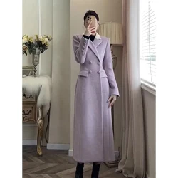 MEXZT Elegant Long Wool Blends Coats Women Korean Quilted Blazer Jackets Double Breasted Woolen Overcoat Winter Thick Outerwear