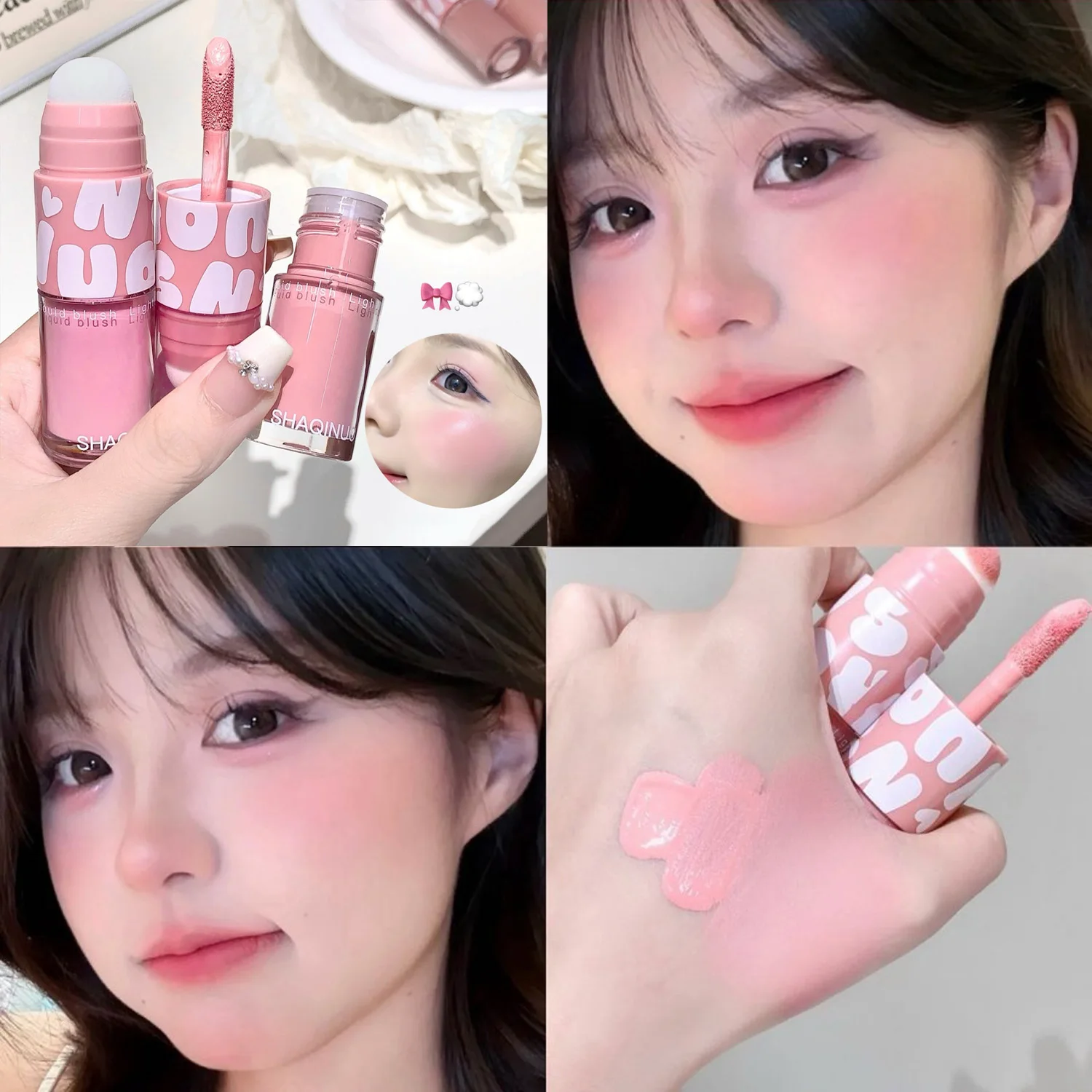 Colorete líquido, colorete mate de terciopelo suave, crema ligera, maquillaje, tinte para mejillas de larga duración, crema colorete, cosméticos con cabezal de esponja