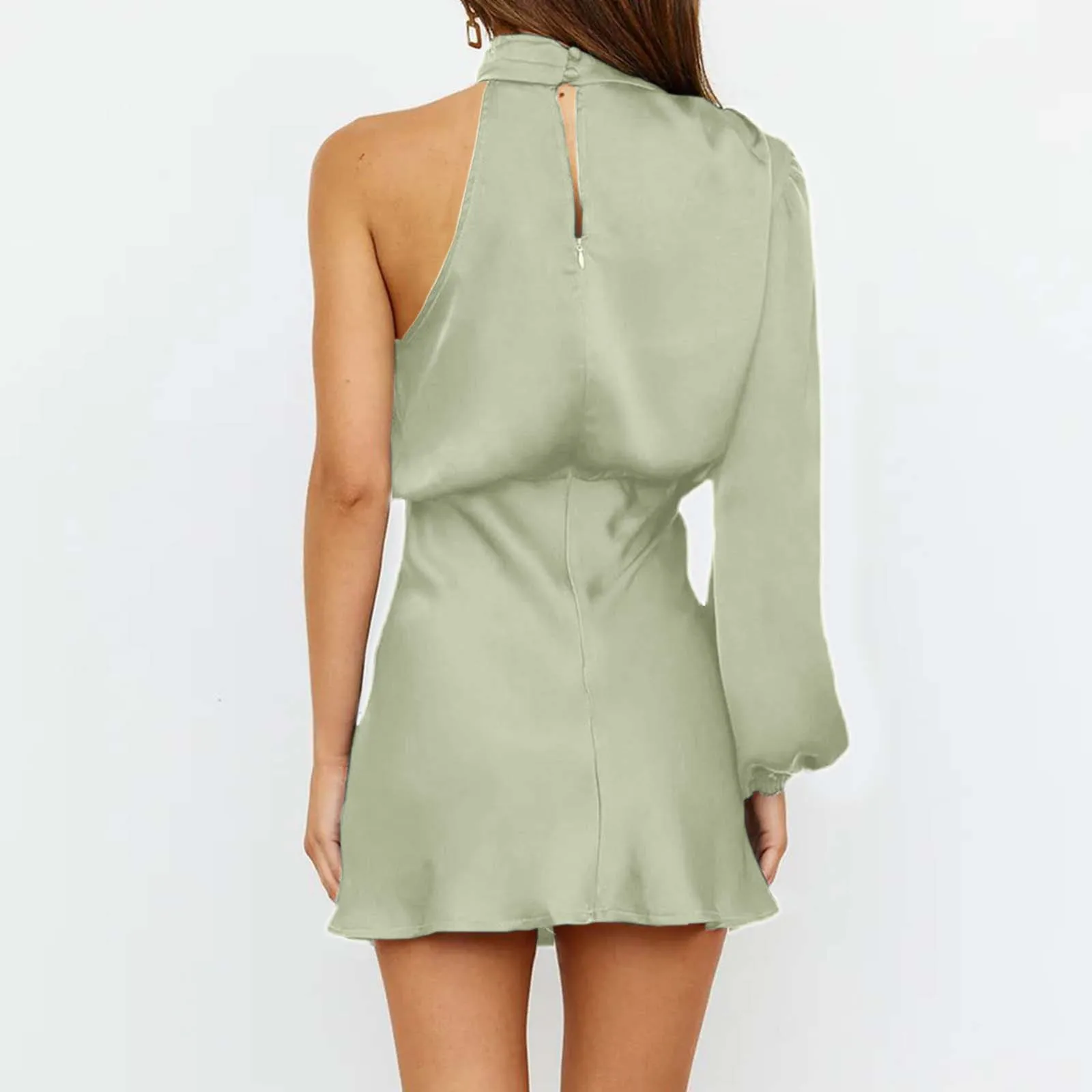 Mini robe en satin à manches longues pour femmes, col rond, jupe de cocktail, robe de soirée, printemps, été, nouveau, 2024