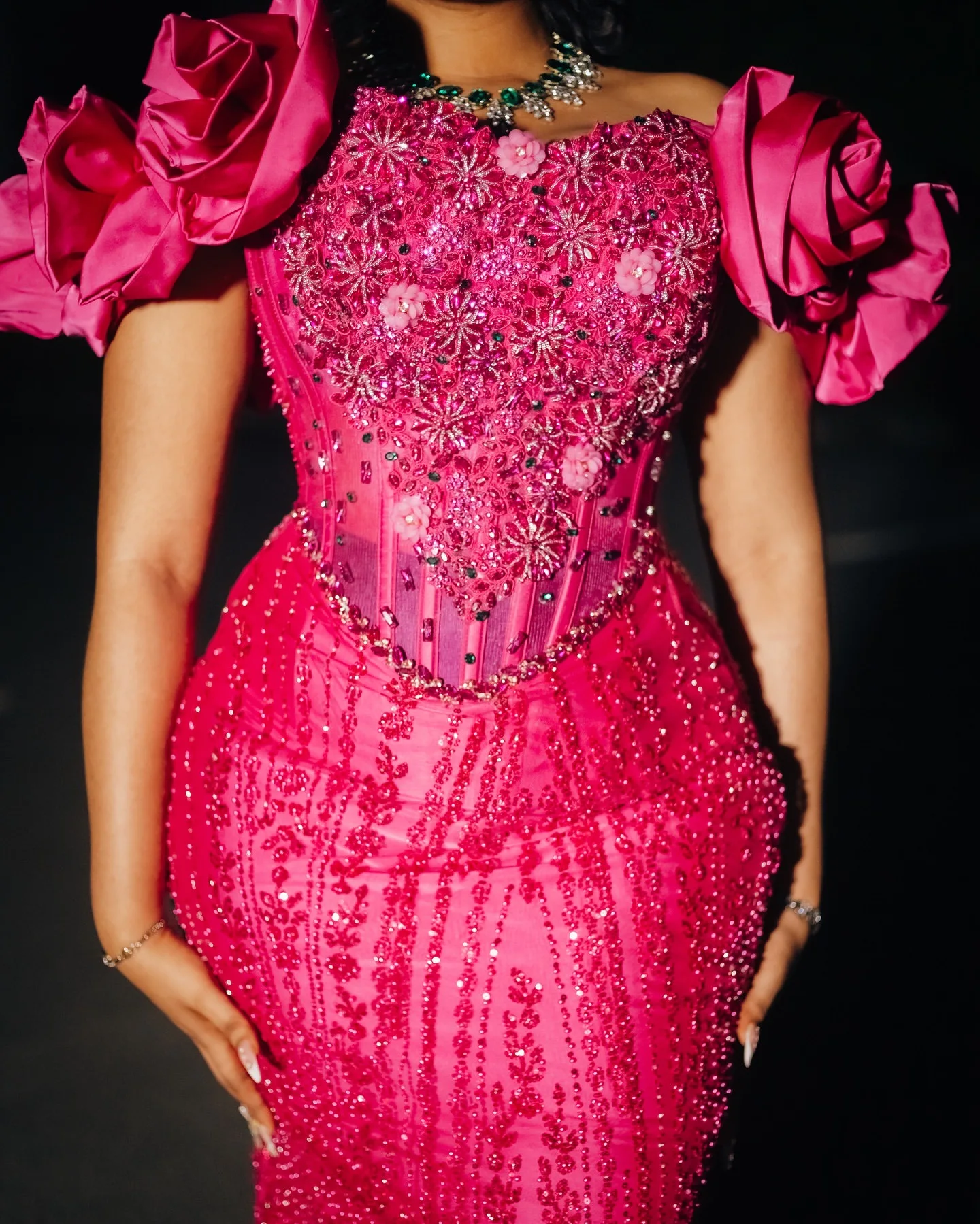 Fuchsia sirène 2026 robes de bal fleurs perles cristaux paillettes soirée formelle fête d'anniversaire robes robes ZJ2606