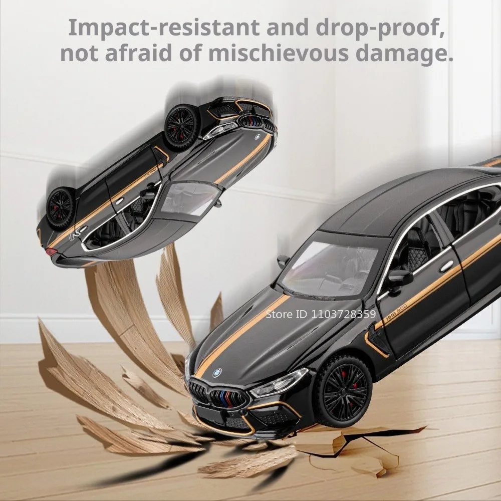 1:32 M8 M4 Supercar Toy Models Alloy Diecast Doors Opened Pull Back Sound Light Exquisite Interior Home Decoration Model Vehicle