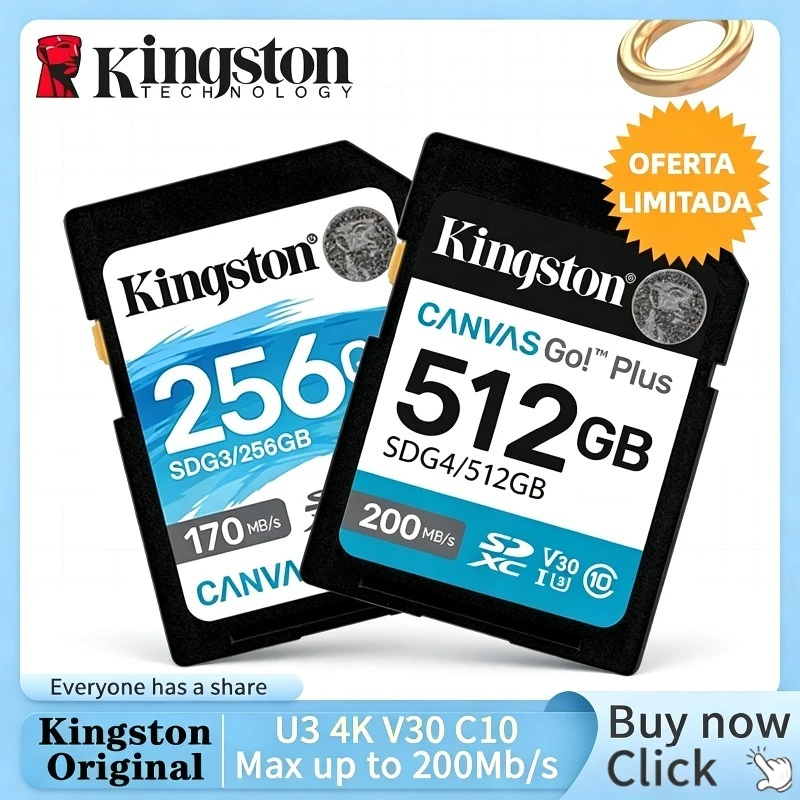 Kingston SD Card 64GB 128GB 256GB 512GB 1T Canvas Go Plus memory card Class10 U3 V30 Cartao de SDXC 4K video Carte sd for Camera