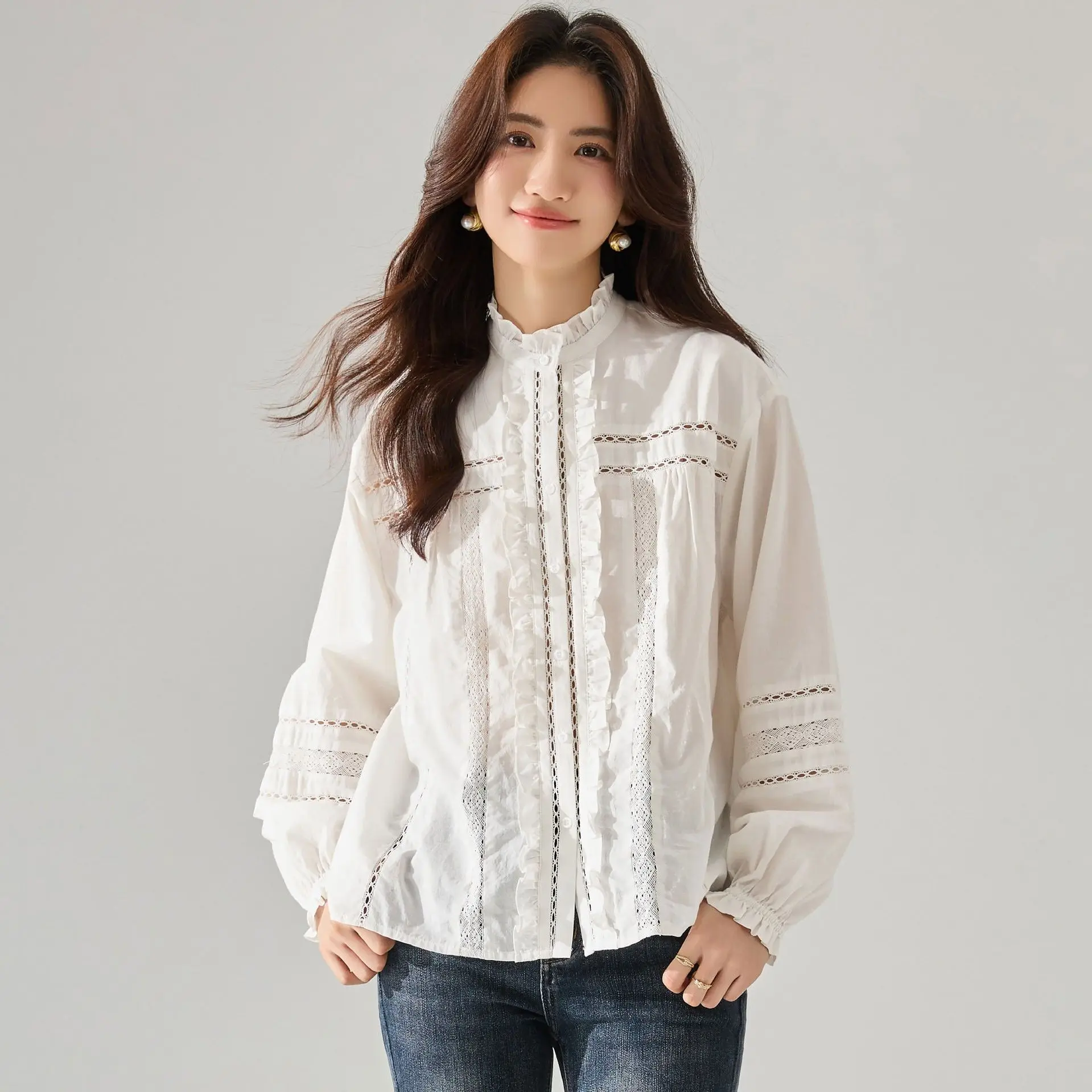 

Ретро ажурный хлопок irt Романтический кружевной воротник Длинный све Внутренняя одежда Нежный воротник-стойка Женский Faion irt