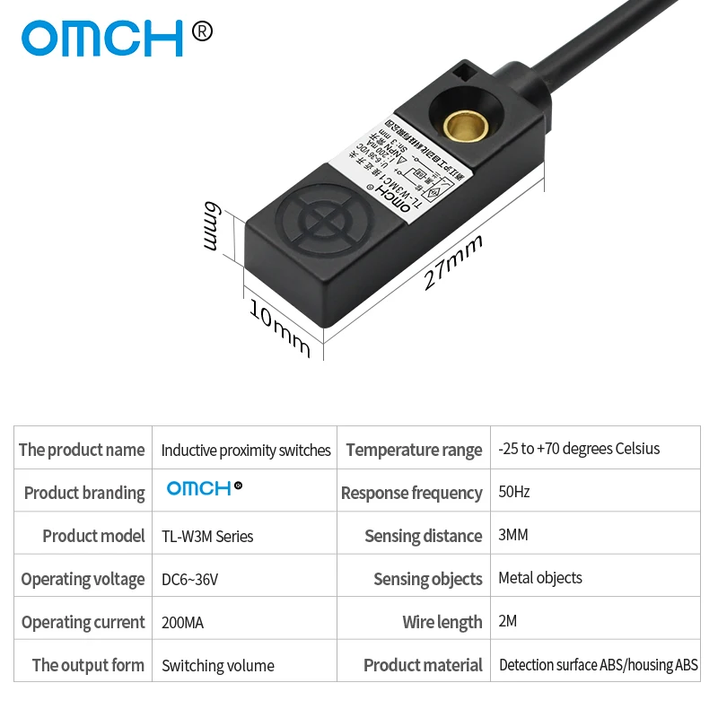 OMCH 3mm Metal Detection Small Square Switch DC 3-wire Inductive Proximity Sensor TL-W3