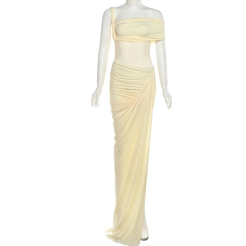 Yellow Women Prom Dress 2 Pcs Jumpsuit+Short Skirt Sexy Sleeveless Sheath Party Gown Daily Casual Holiday Formal Birthday Robe