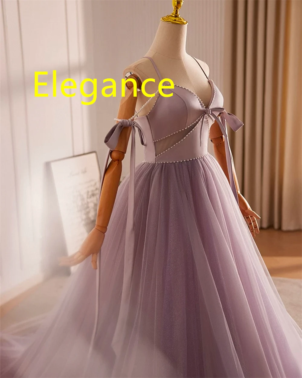 Robe de soirée en Organza violet clair, personnalisée, délicate, exquise, sans bretelles, épaules dénudées, sans manches, dos à lacets, robe de soirée