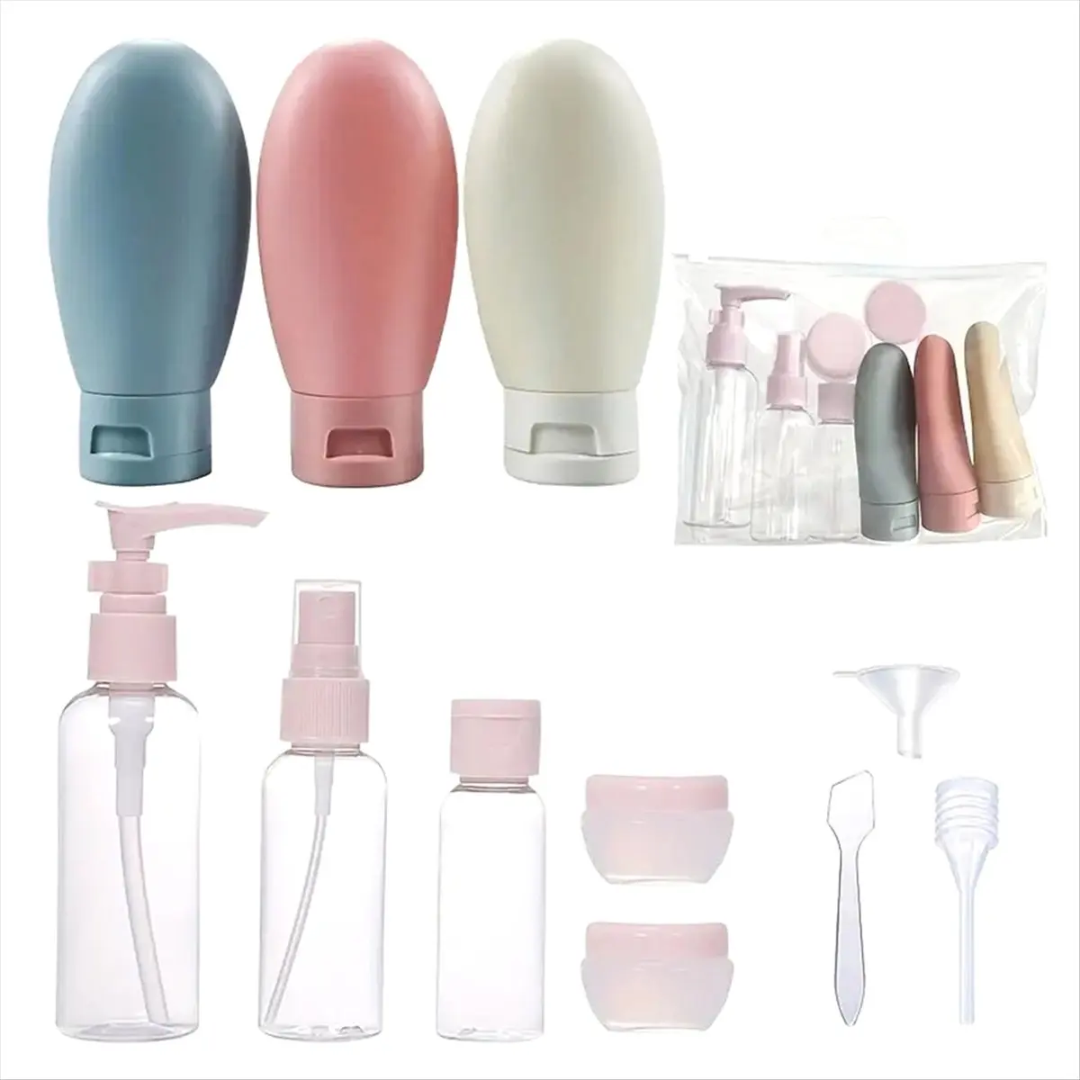ABZF 2026 Travel Bottles Set with Storage Bag Travel Size Empty Liquid Cream Lotion Containers Fine Mist Bottle Squeeze Tube
