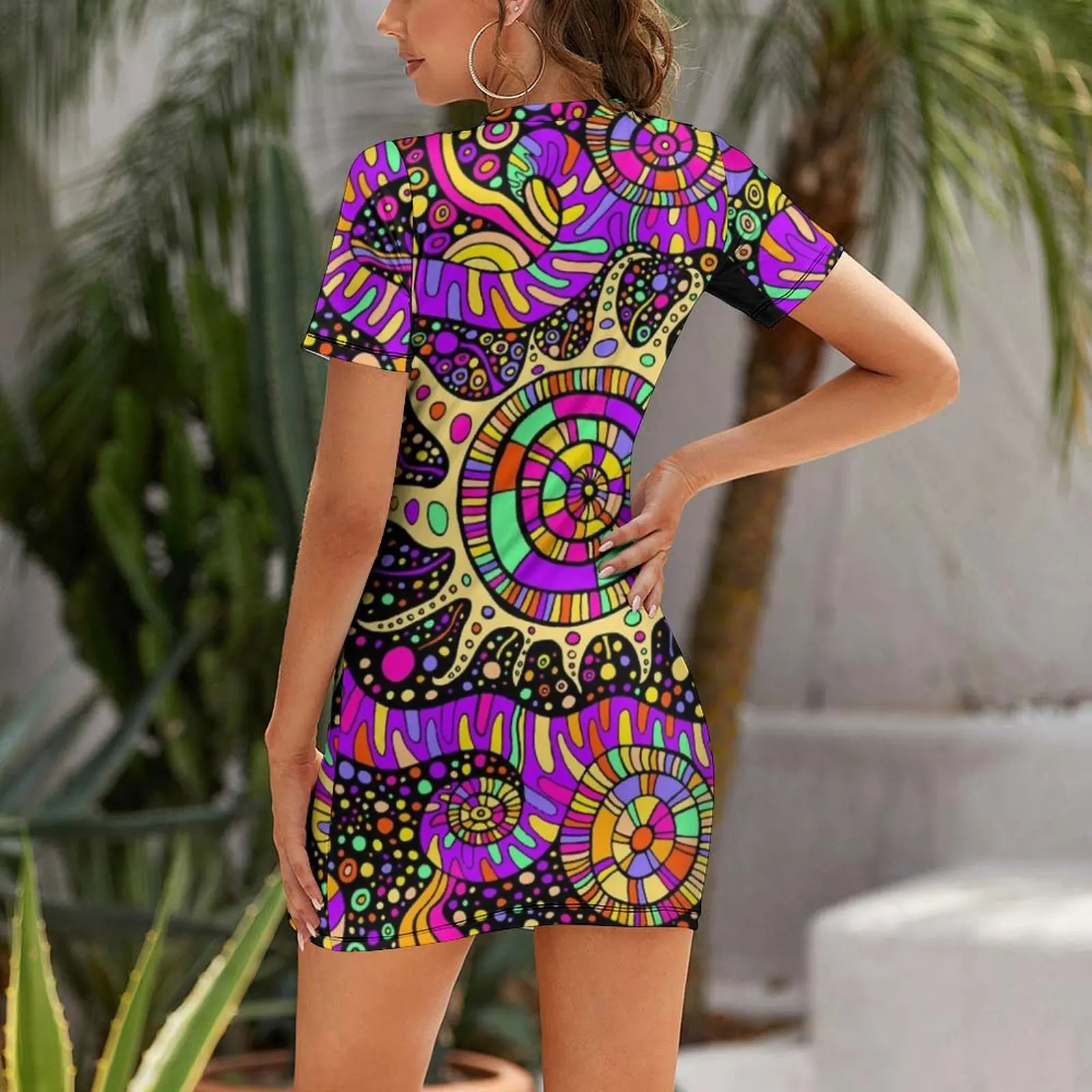 Trippy UV Rave Tentacles Black Light Trip Short Sleeved Dress Evening gown Aesthetic clothing Dress