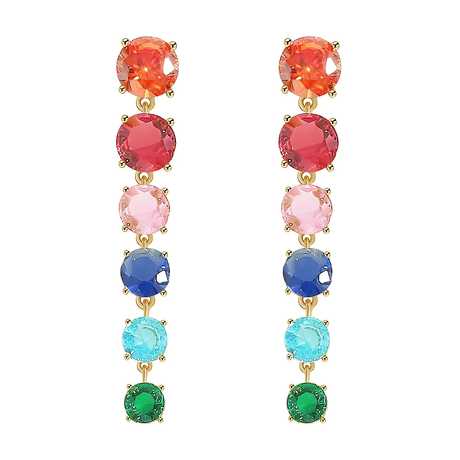 Free Shipping Luxury Colorful CZ Crystal Ear Drop Tassel Long Earrings Emerald Ruby Sapphire Ear Dangle Hoops Statement Jewelry