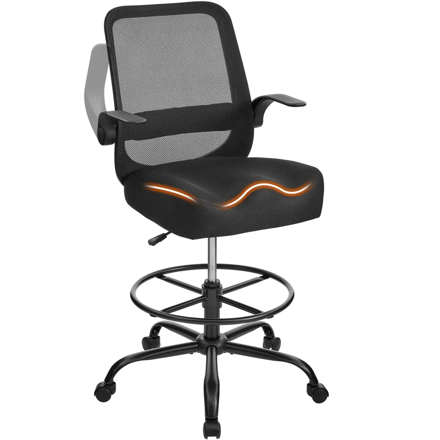Drafting Chair for Standing Desks, 500LBS Capacity Tall Office Chair with Adjustable Height, Foot Ring, Flip-Up