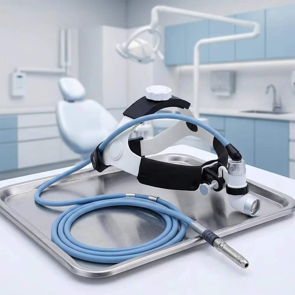 LED Optical Fiber Headlight S/urgical Head Lamp with 2m Wolf Light Guide Cable for Dental Veterinary ENT Examination