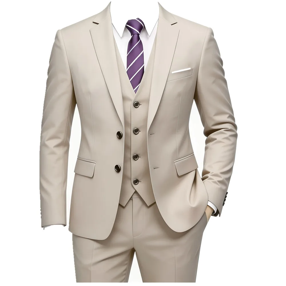 High-quality men's wedding British-style fashionable, cool, versatile, trendy business casual solid color suit three-piece set