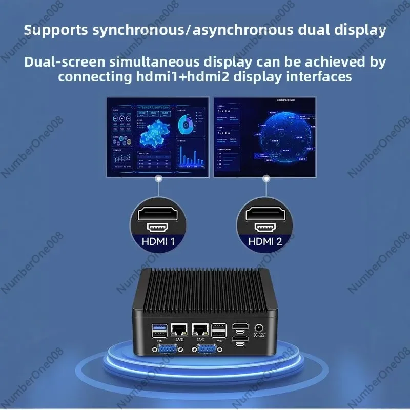 Fanless Embedded Industrial PC, Celeron J4125/J5005/N4000, 4 LAN 2 HDMI Mini Computer