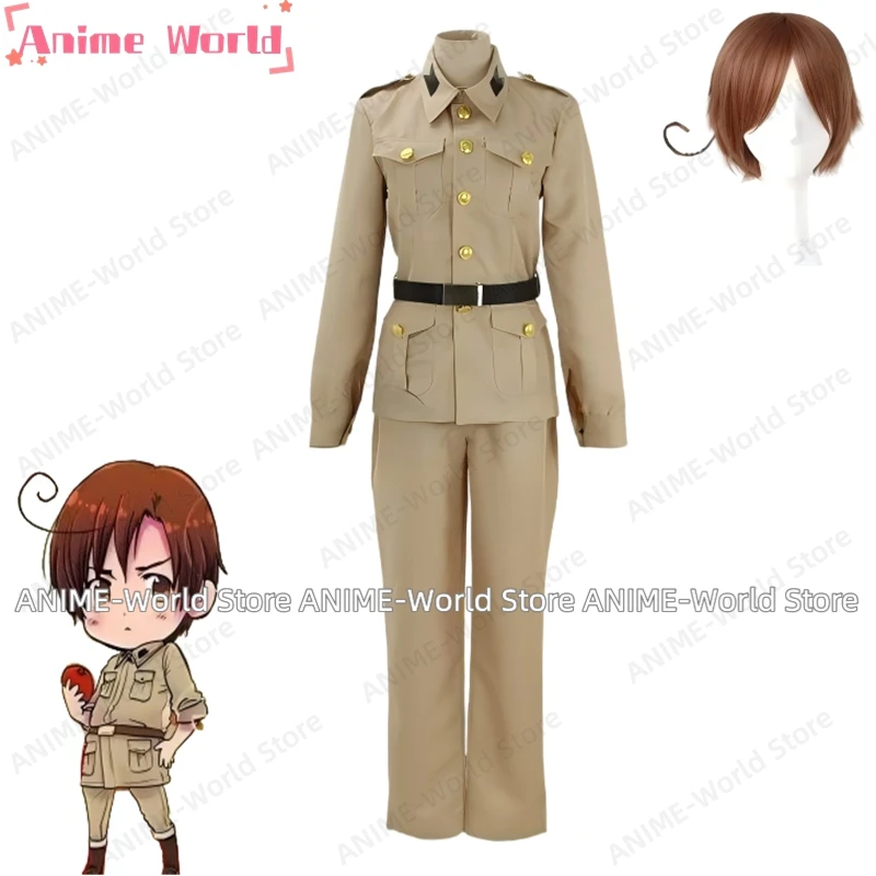 《Maßgeschneiderte Größe》Anime Axis Powers Hetalia Italy Rovino Vargas Cosplay Kostüm Halloween Karneval Party Perücke Requisite