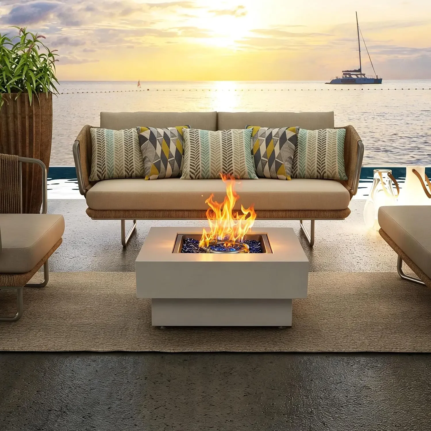 Propane Fire Pit Table, 32.5-inch 50,000 BTU Outdoor Gas Fire Table for Patio w/Lid, Glass Rocks, Cover,, Customized