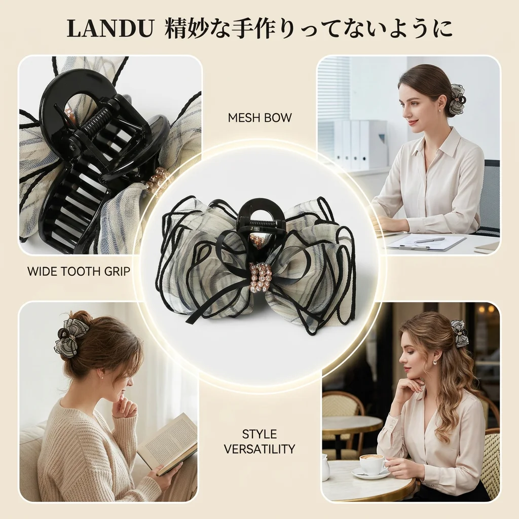 Strong Hold Hair Claw Clip Elegant for Daily Styling Polka Dot Bows Large Shark Clip for Thick Thin Hair Accessories