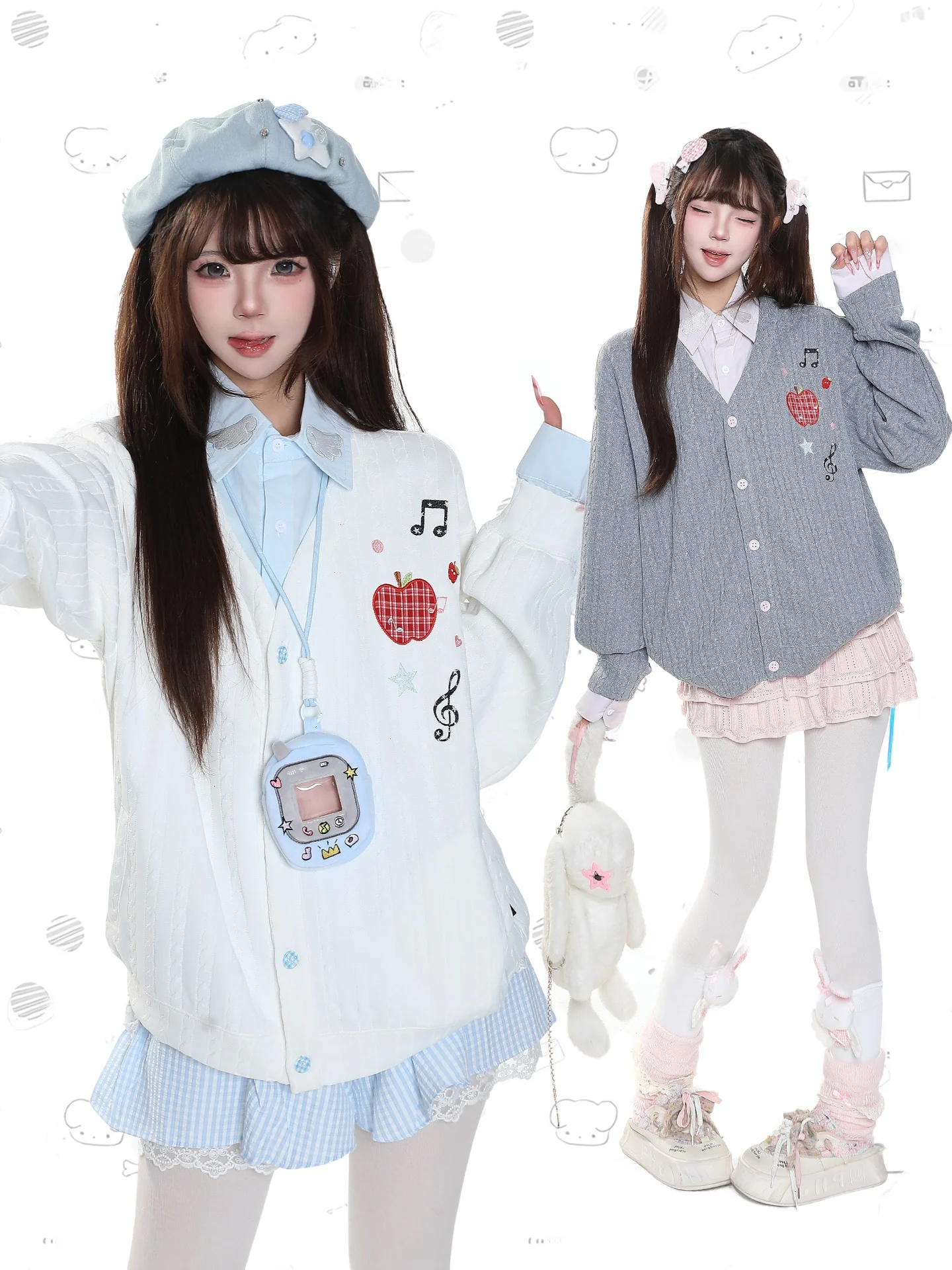 Casual Loose Women's Sweatshirt with Shirt Collar Heart Pattern Design Spring Autumn Fashionable Girl Feeling Fake Two-Piece