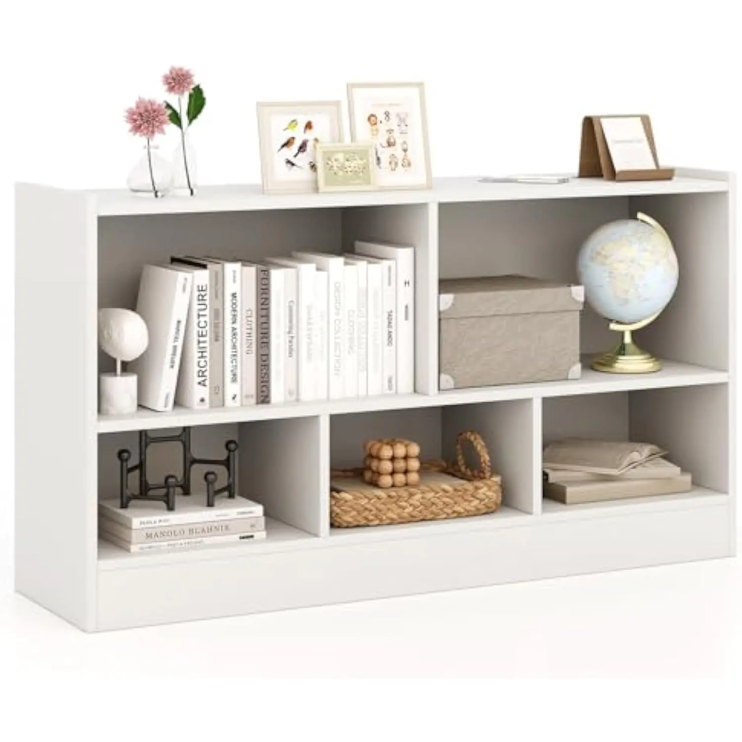 

2-Tier Bookcase, 5 Cube Wooden Bookshelf for Organizing Books and Small Items, Multipurpose Open Storage Cabinet for Living Ro