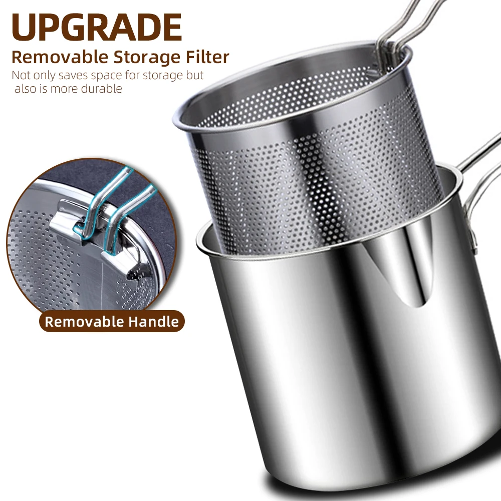 Cooking Pot Deep Fryer with Basket Aluminum Fry Pot Outdoor Fryer with Perforated Strainer Basket for Seafood Chicken