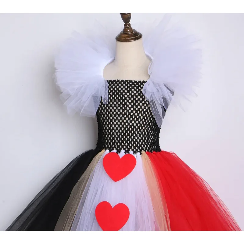 Vestido de tutú de La Reina de los corazones para niña, disfraz de cosplay de Alicia, vestido de carnaval de Halloween para niña, rojo y blanco, vestido de fiesta para niña