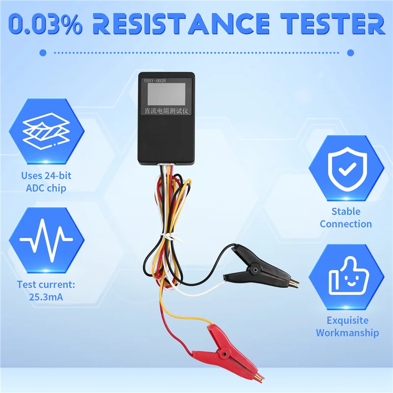 Medidor de miliohm DC com display LCD YHXY-002R 0,0001 Ohm a 20 Ohm miliohmímetro 0,03% testador de resistência