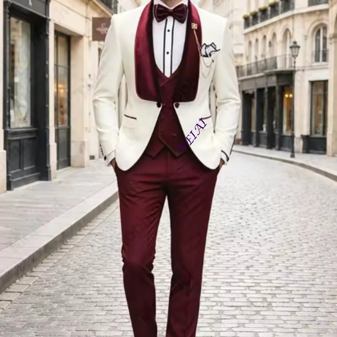 CustomizedAfrican Men's Suits Double Breasted Notched Brown Wedding Groom Suit 2 Piece Tuxedo Set Prom Slim Fit Blazer Pants Cus