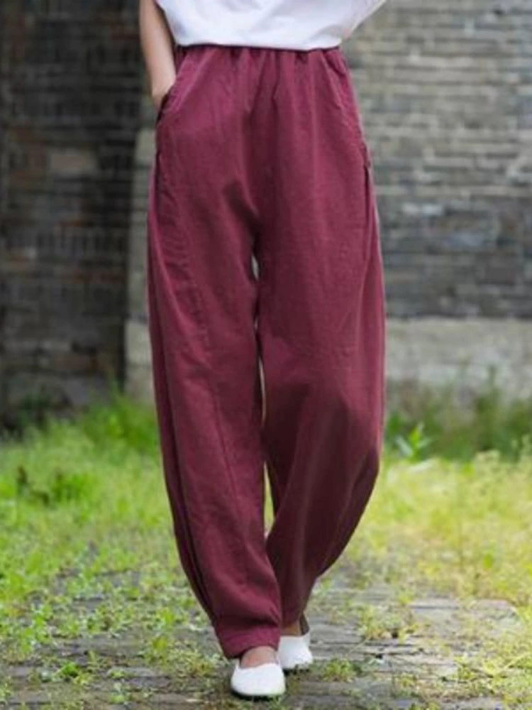 2026 Spring Summer Cotton Woman Trousers Fashion High Waist Lantern Pants elegant Elastic Waist Women Pants Loose Casual Pants