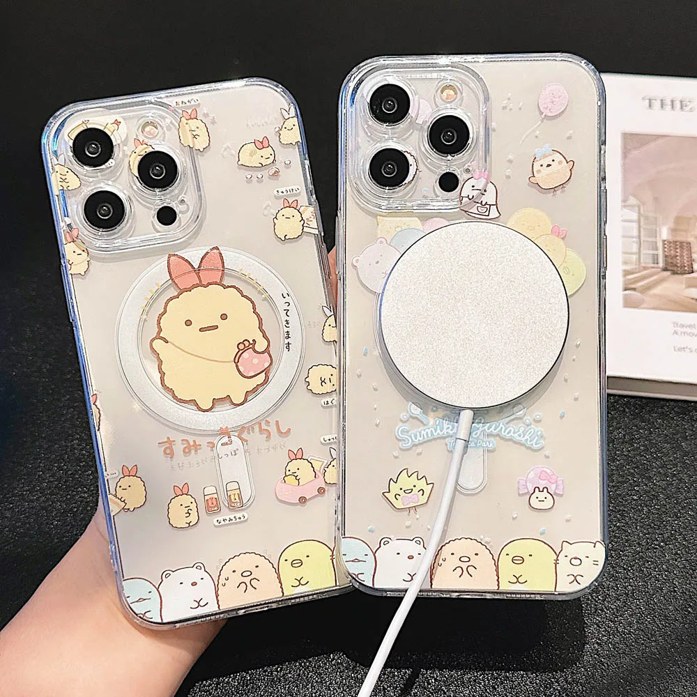 Cartoon Chick Animals Magnetic Wireless Charge Case For iPhone 15 14 13 12 11 Pro Max Plus Transparent Soft Lens Protector Cover