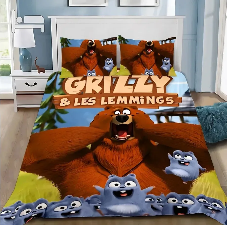 

Grizzy and The Lemmings Bedding Set Boys Girls Twin Queen Size Duvet Cover Pillowcase Bed Kids Adult Fashion Home Textileextile