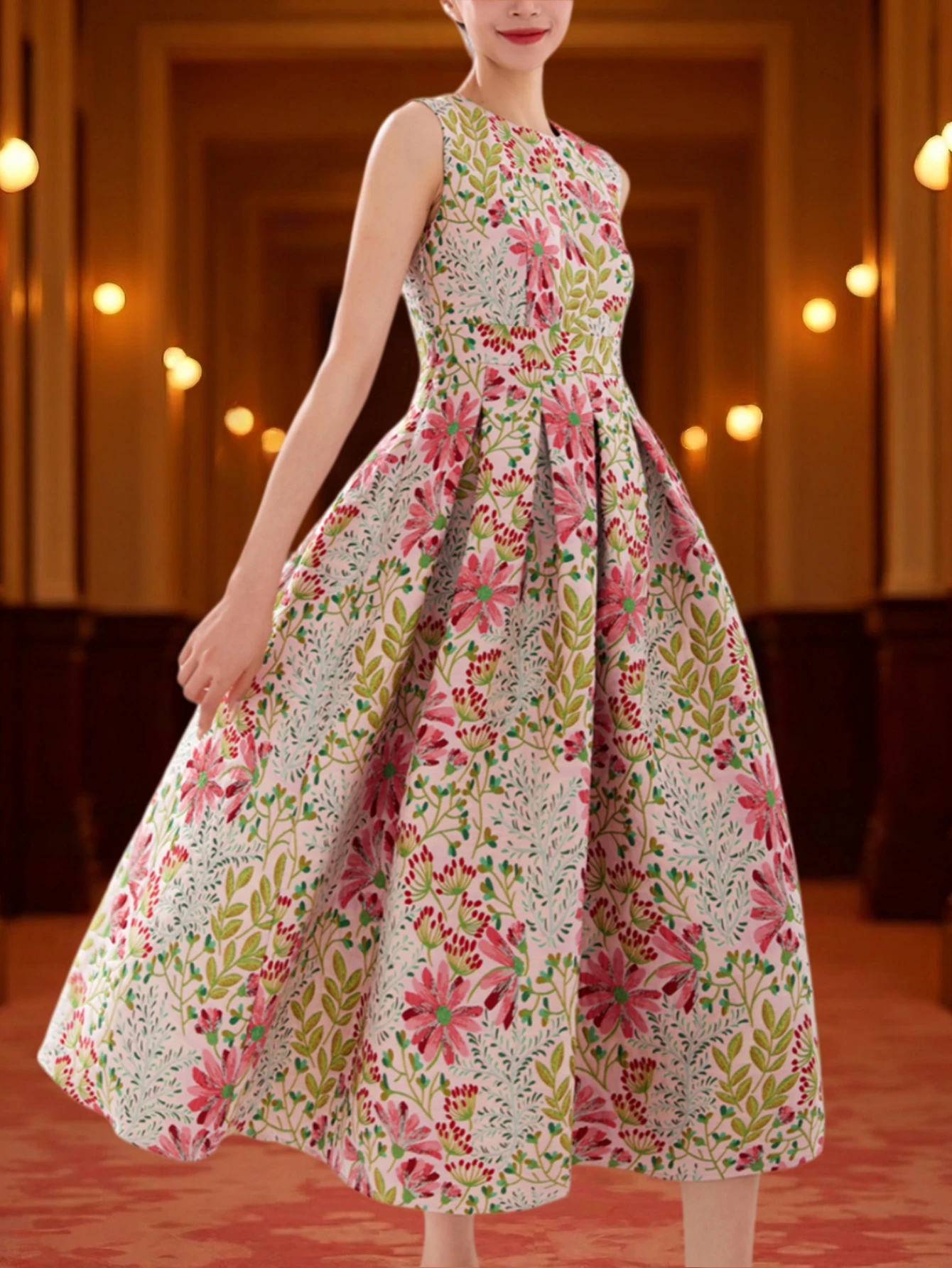 Women Summer Vintage Sleeveless Long Maxi Dress Causul Elegant Ladies Boho Jacquard Flowers Tank Party Dresses Slim Vestidos