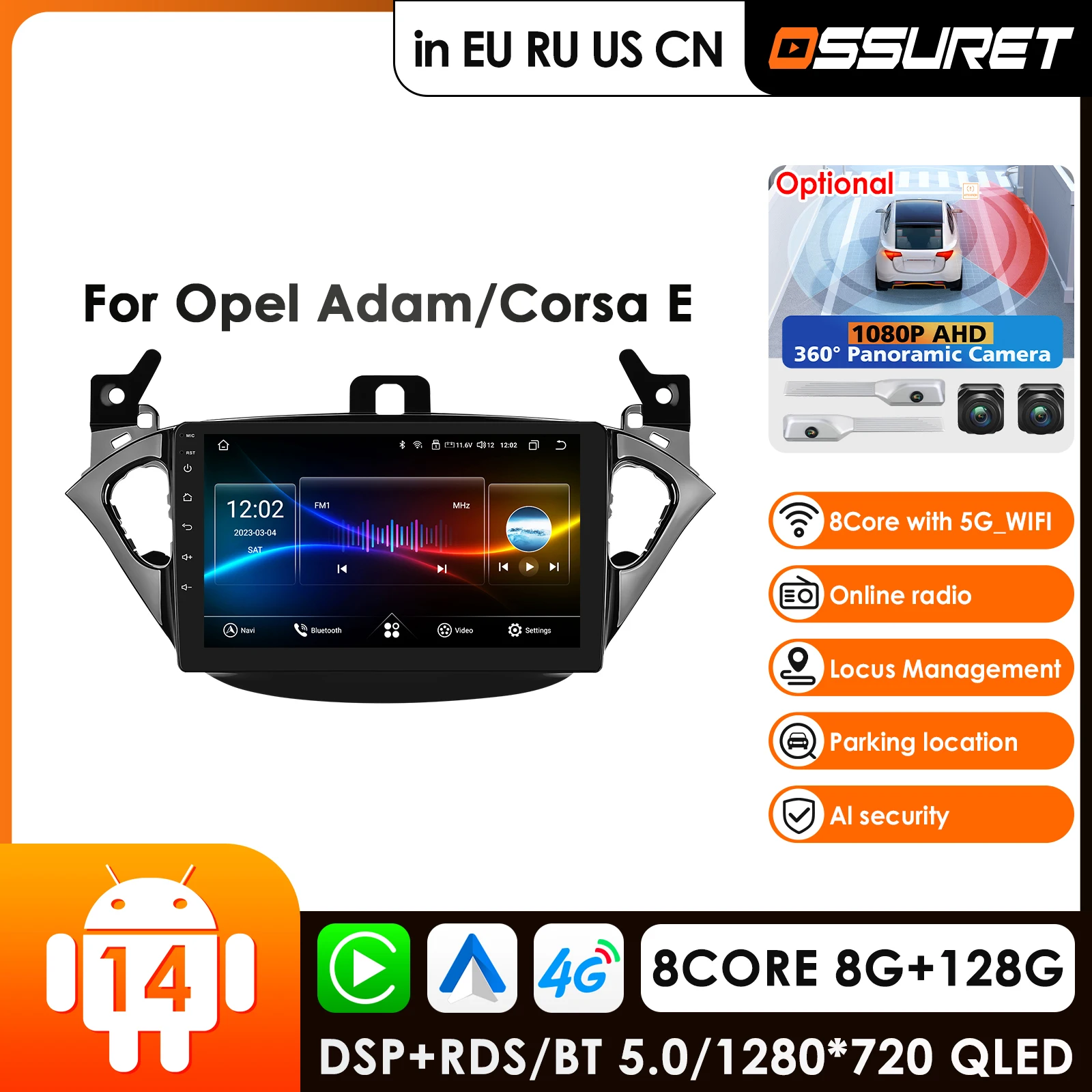 9 Zoll QLED DSP 2din Android Autoradio Multimedia Video Player für Opel Adam 2013–2016 Opel Corsa E Van 2015–2019 GPS Carplay