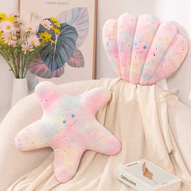 

40-45cm Simulation Marine Life Starfish Rainbow Shells Throw Pillow Soft Stuffed Sofa Cushion Home Decor for Kids Birthday Gifts