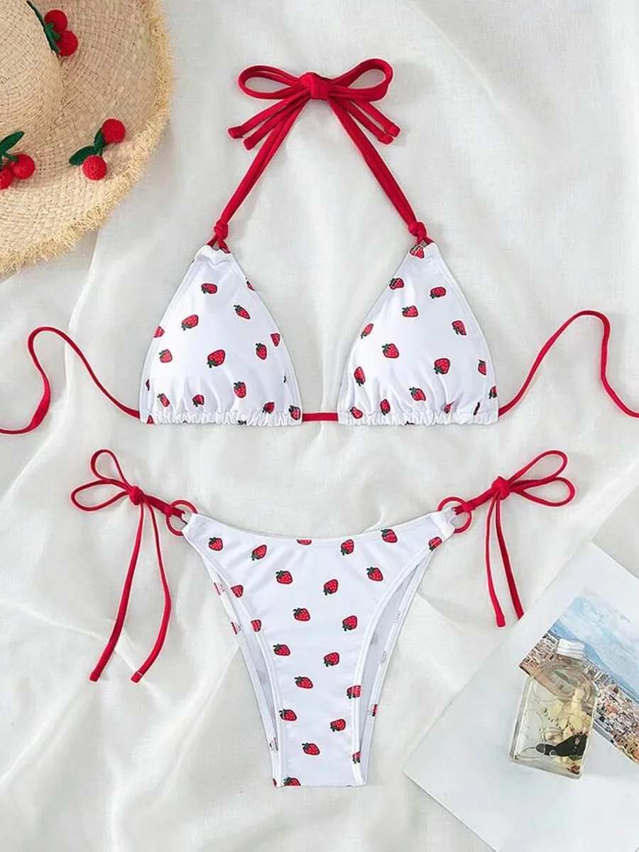 Halter Strawberry Designer Bikini Women Swimwear Female Swimsuit Two Pieces Bikini Set Brazilian Bathing Suit Swim Beachwear