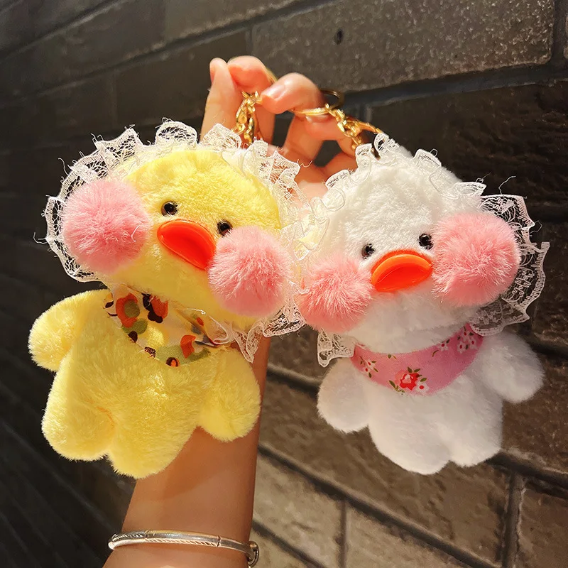 Kawaii Lalafanfan Duck Keychain Hyaluronic Ducks Acid Doll Duck Pendant Plush Stuffed Animals Soft Toys Xms Gifts Kids