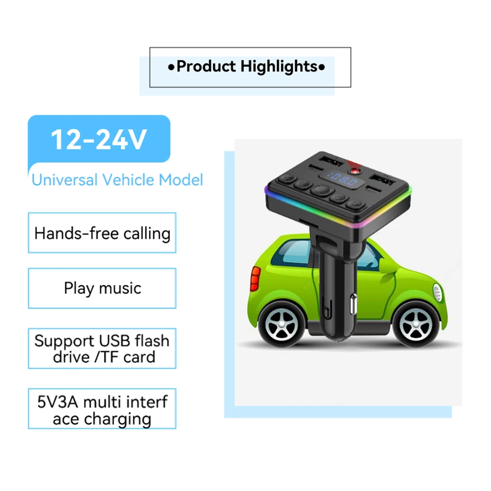 KEBIDUMEI 9in1 Car Charger FM Transmitter Bluetooth Receiver Type-C USB Adapter Handsfree MP3 Player Car Electronics Accessories