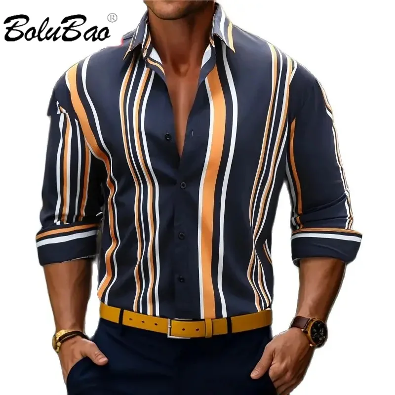 

BOLUBAO 2024 Outdoor Casual Shirt For Men Striped Slim Cotton Top High Quality Design Hot Casual Shirt For Men