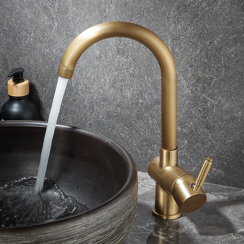 

Antique Bronze Solid Copper Kitchen Faucet Rotatable Hot Cold Water Mixer Tap for Basin