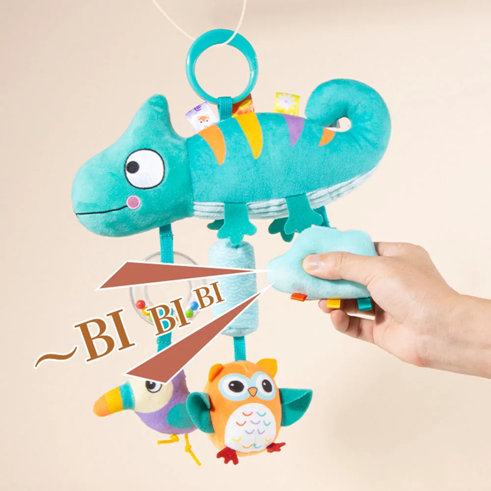 Miękka zabawka-grzechotka w kształcie zwierzątka z kreskówki, zestaw do zabawy sensorycznej, z chrastelnikami i piszczałkami dla dzieci w wieku 0-3 lat, na baby shower i urodziny.