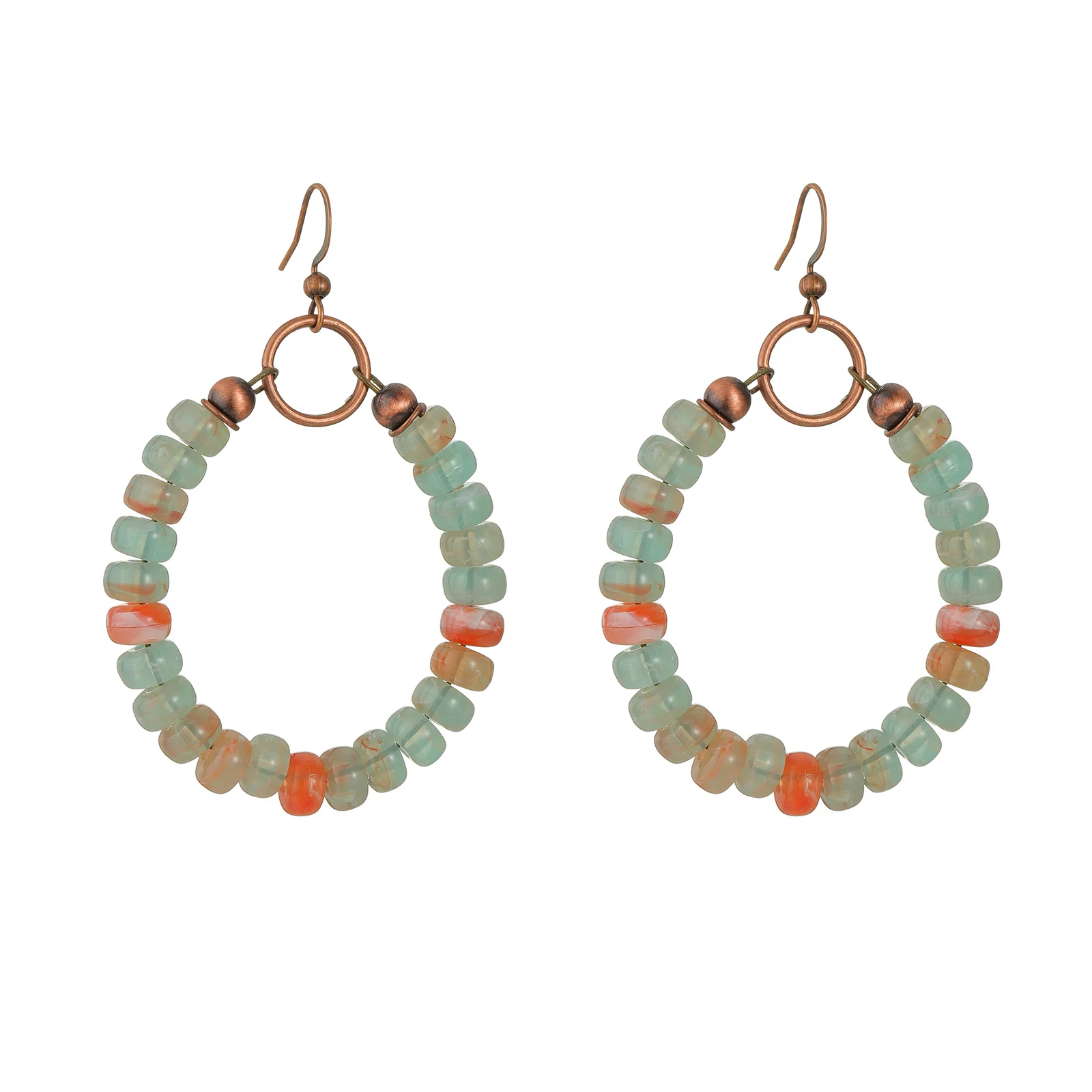 Bohemian style colored glass bead ring pendant for women's earrings, environmentally friendly alloy earrings
