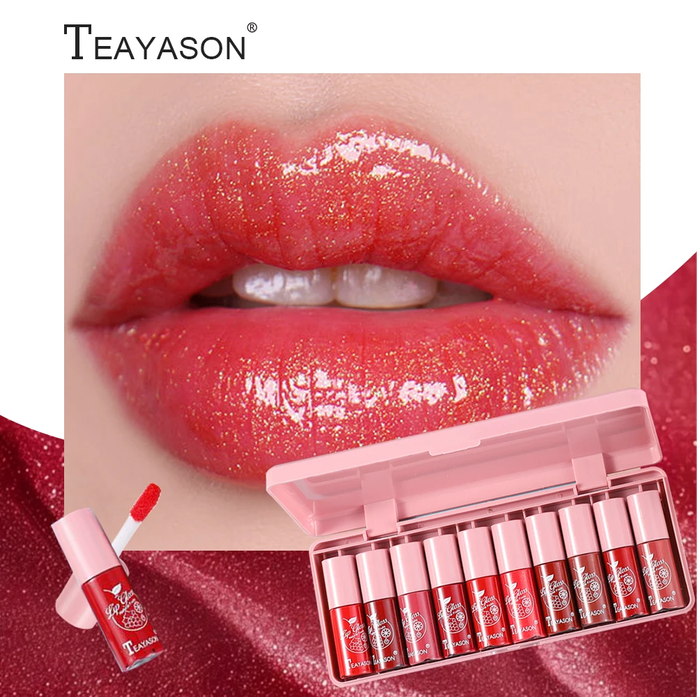 ชุดลิปกลอส 10 สี, ลิปกลอสให้ความชุ่มชื่น, ลิปกลอสเกาหลีขนาดเล็กอวบอิ่ม, คัพไม่ติดติดทนนาน, กันน้ํา, เม็ดสีสูง, ลิปสติกไวท์เทนนิ่งและผิว