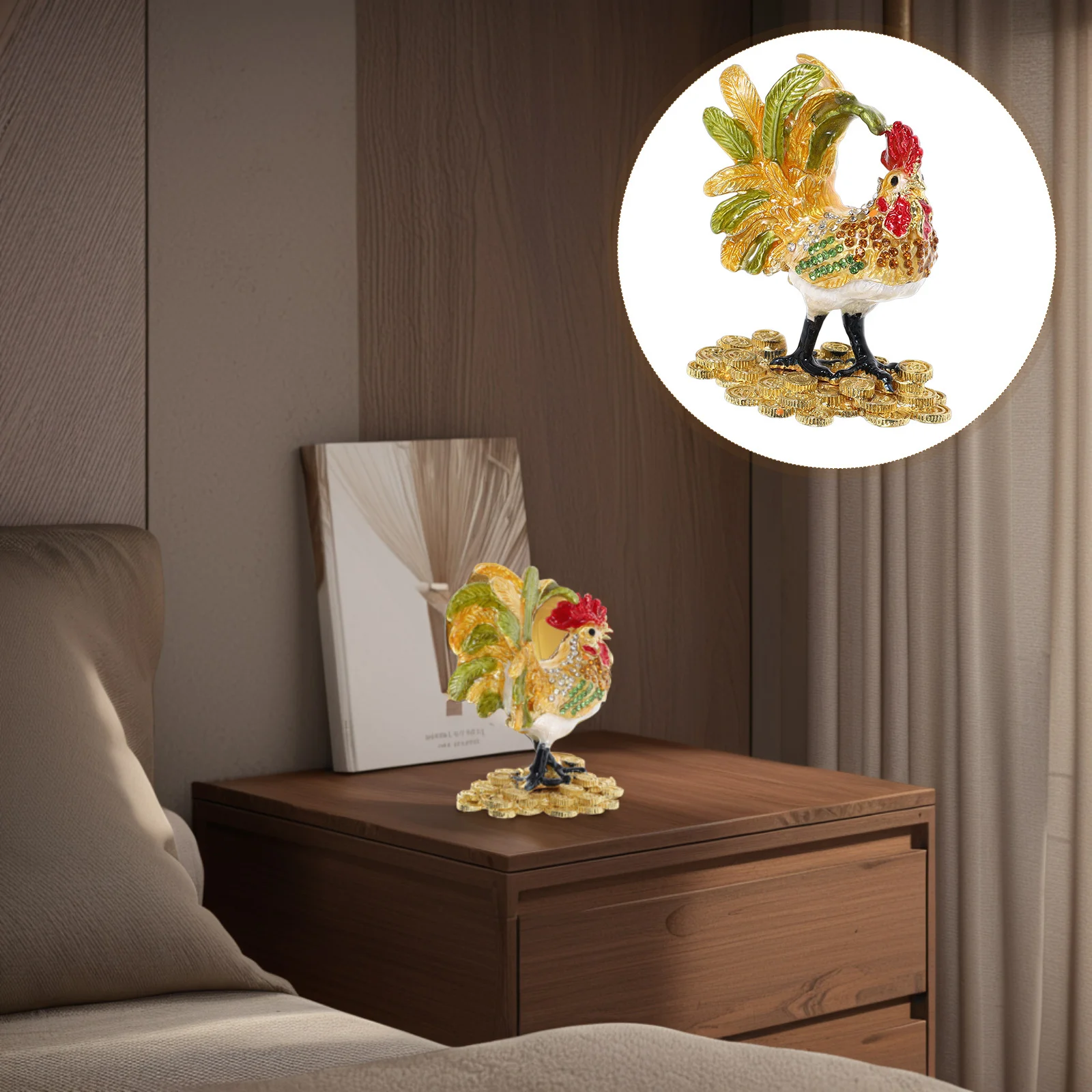 

Hand Painted Rooster Trinket Jewelry Box Zinc Alloy Hinged Keepsake Organizer Decorative Home Accent