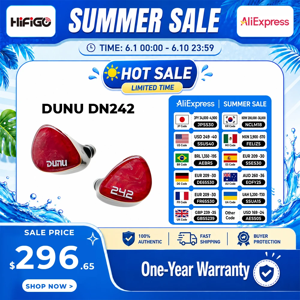 DUNU DN242 2DD+4BA+2 マイクロ平面ドライバー HiFi 音楽インイヤー