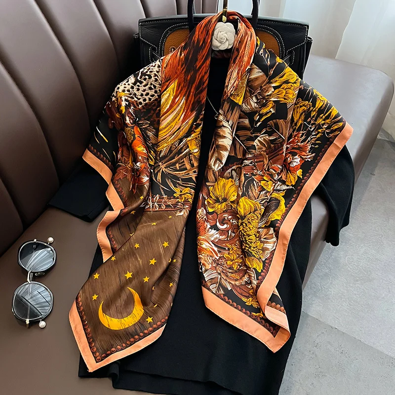 Luxury Brand Animal Women Scarf Silk Square Leopard Print Design Hijabs Female Neckerchief Scarves Wrap Headband Bandana