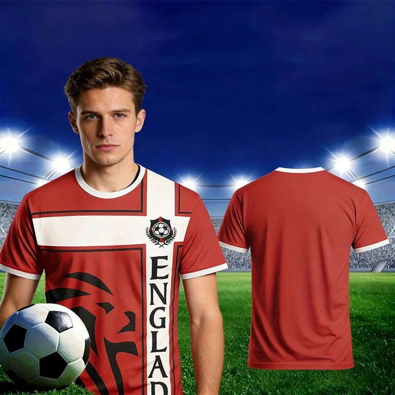 

Футболка мужская с флагом Англии 2026, повседневная спортивная футболка с графическим принтом, с коротким рукавом, для активного отдыха, пляжная одежда, костюм для серфинга