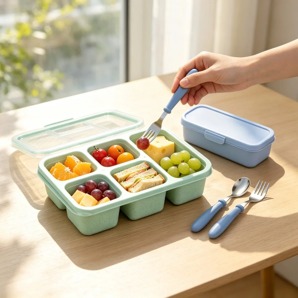 5 Compartment Bento Box Lunch Container Reusable Microwave Safe for Travel Work Snack Storage Food Organizer Home