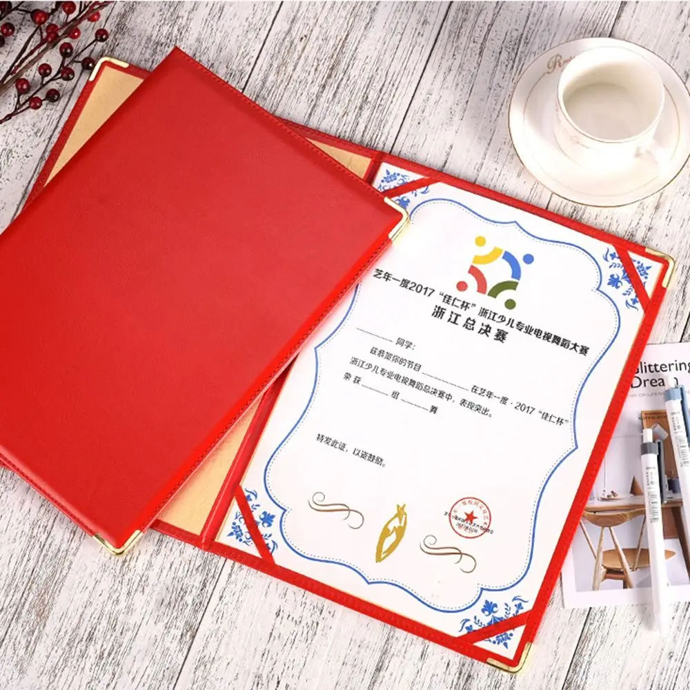 PU Leather A4 Agreement Folder No Inserts Protective Certificate Diploma Cover Corner Slots Multifunctional