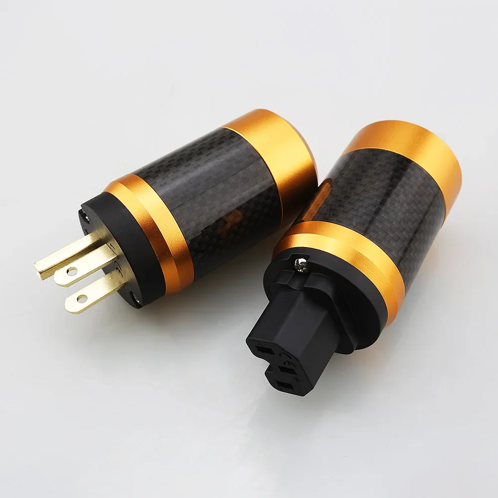 Gold Carbon Fiber Mains AC Power Plug Power Connector Socket EU/US IEC320 Standard HIFI DIY Audio Cable schuko Connector IEC