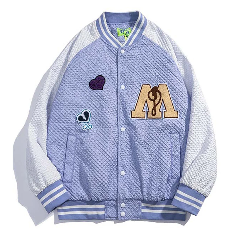 

Hip Hop Streetwear Color Block Patchwork Jackets Embroidery Letter Coats 2022 Autumn Harajuku Cotton Couple Fashion Jacket Men