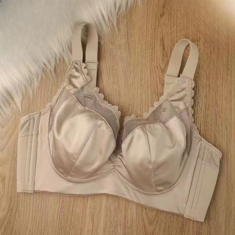Traceless Satin Bra Minimize Underwire Rabbit Ear Cup Side Note Adjustable Type Thin Version Breathable Women's Underwear